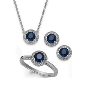 Sapphire and White Topaz Sterling Silver Set